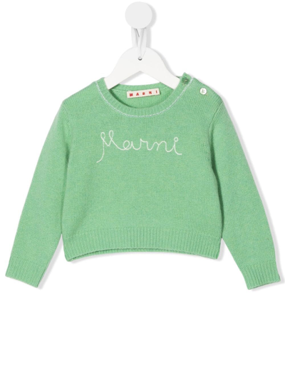 Marni Green Sweater For Baby Kids With Logo