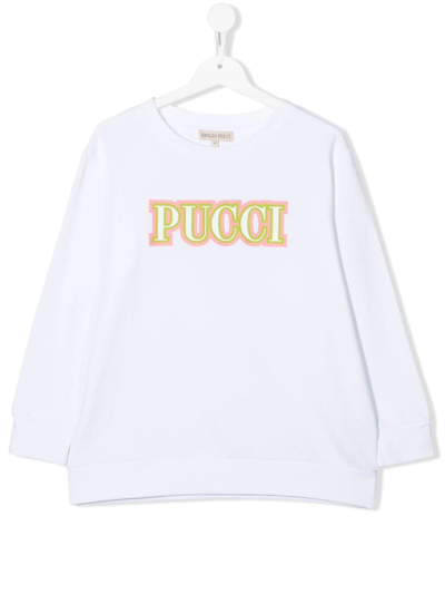 Emilio Pucci Junior Kids' Logo-print Crewneck Sweatshirt In White