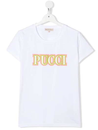 Emilio Pucci Junior Kids' Logo-print Short-sleeve T-shirt In White