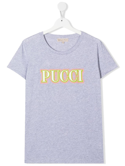 Emilio Pucci Junior Kids' Logo-print Round Neck T-shirt In Grey