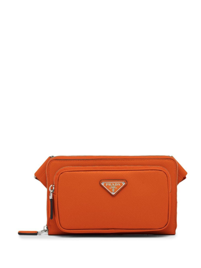 Prada Logo Plaque Crossbody Bag In Orange