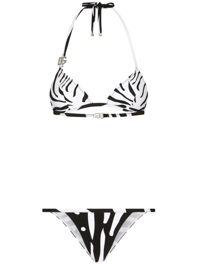 Dolce & Gabbana Zebra-print Triangle Bikini With Dg Logo In Multicolor