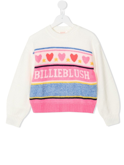 Billieblush Kids' Multicolor Sweater For Girl With Logo In Ivory