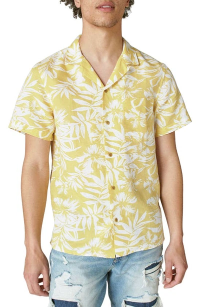 Lucky Brand Patterned Linen Blend Short Sleeve Shirt In Yellow Print