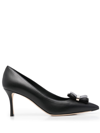 Ferragamo Double Bow Pointed Shallow High Heels In Black