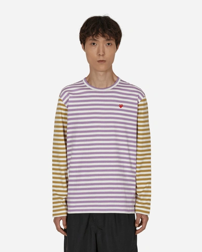 Comme Des Garçons Play Bi-color Stripe Longsleeve T-shirt Purple In Multicolor