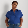 Lauren Woman Linen Dolman-sleeve Shirt In Soft Sapphire