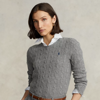 Ralph Lauren Cable Wool-cashmere Crewneck Sweater In Fawn Grey Heather