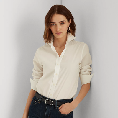 Lauren Petite Easy Care Cotton Shirt In White