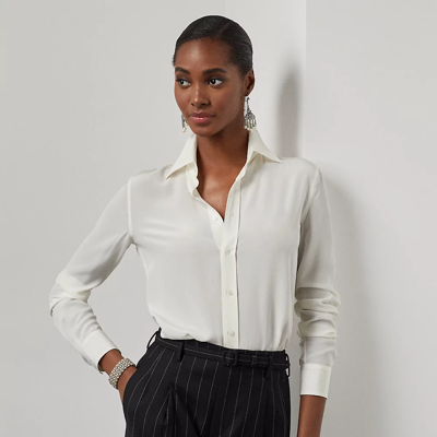 Polo Ralph Lauren Hailey Mulberry Silk Crepe Shirt In Off White