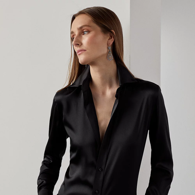 Ralph Lauren Cameron Stretch Mulberry Silk Shirt In Black