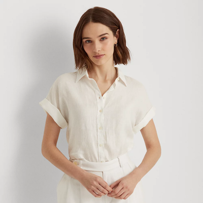 Lauren Petite Linen Short-sleeve Shirt In White