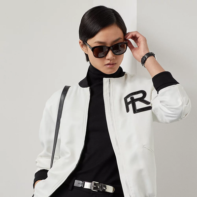 Polo Ralph Lauren Emory Embellished Satin Bomber Jacket In Off White