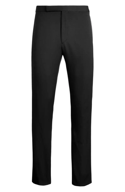 Ralph Lauren Purple Label Gregory Straight-leg Pleated Wool-barathea Tuxedo Trousers In Black