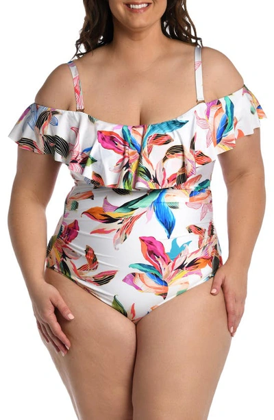 La Blanca Paradise Ruffle Cold Shoulder Mio One-piece Swimsuit In Multi