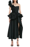 Alexander Mcqueen Embellished Deconstructed Bustier Peplum Tea-length Dress In Black
