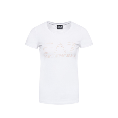 Giorgio Armani 【美国直购】armani阿玛尼女士白色棉质圆领短袖t恤3htt01tj29z1100 In White