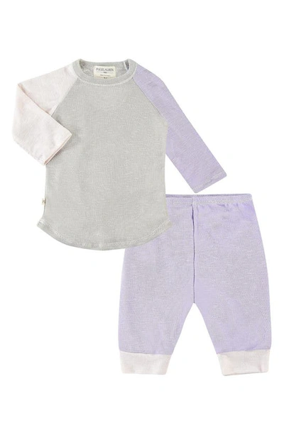 Paigelauren Unisex Slub Rib Colour Block Baseball Tee & Leggings Loungewear Whim-zzz Set - Baby In Purple/pink