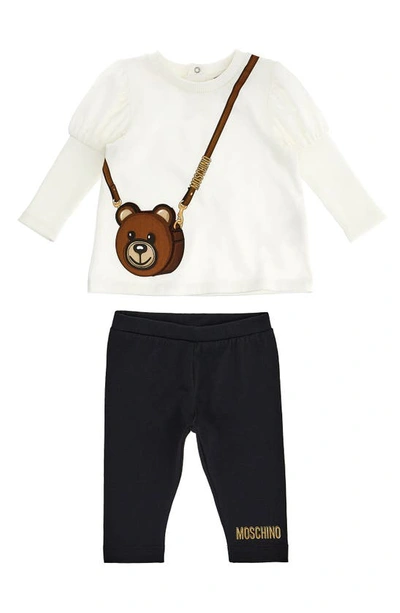 Moschino Kids' Embroidered Crossbody T-shirt & Leggings Set In 83965 Cloud