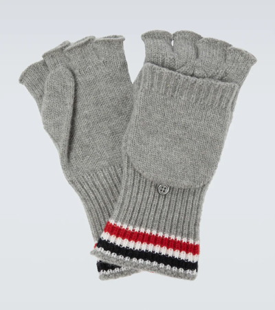 Thom Browne Striped Fingerless Virgin Wool Gloves In Lt Grey