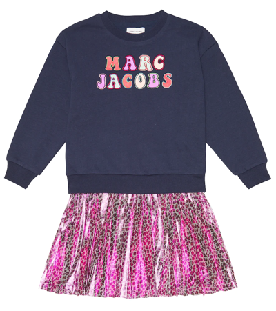 Marc Jacobs Kids' Embroidered Leopard Print Dress In Navy