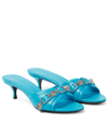 Balenciaga Cagole Lambskin Buckle Slide Sandals In Black/aged Nikel