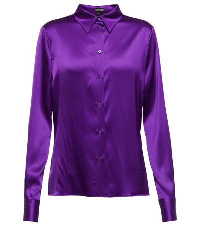 Tom Ford Silk And Lyocell-blend Satin Shirt In Violet