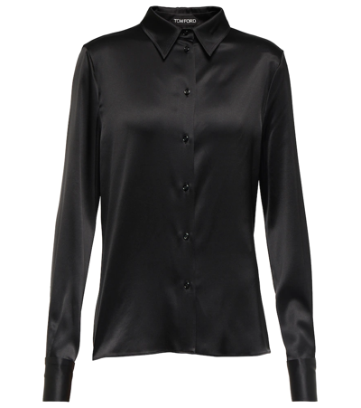 Tom Ford Stretch Silk Satin Relaxed Fit Shirt Clothing In Black