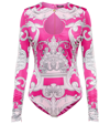 Versace Silver Baroque Print Viscose Bodysuit In Fuxia+english Rose