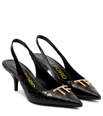 Tom Ford Croc-effect Leather Slingback Pumps In Black