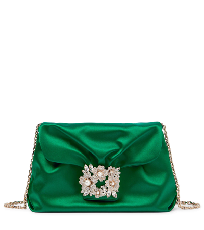 Roger Vivier Bouquet Embellished Satin Shoulder Bag In Green