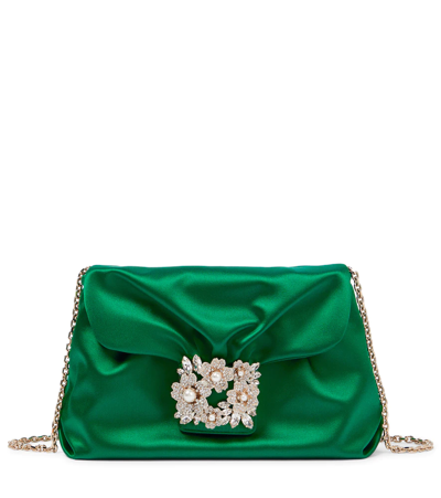 Roger Vivier Rv Bouquet打褶绸缎手拿包 In Green