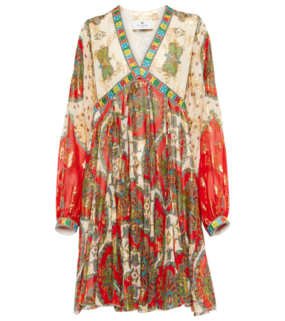 Etro Short Silk Dress With Multicolored Floral Paisley Print In Multicolour