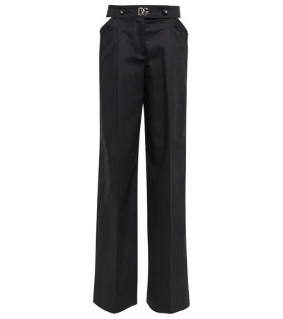 Dolce & Gabbana Black Logo Detail Cutout Wide Leg Cotton Trousers