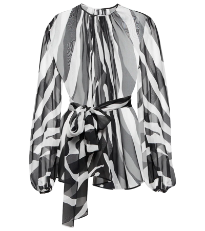Dolce & Gabbana Belted Gathered Zebra-print Chiffon Blouse In Naturalwhi