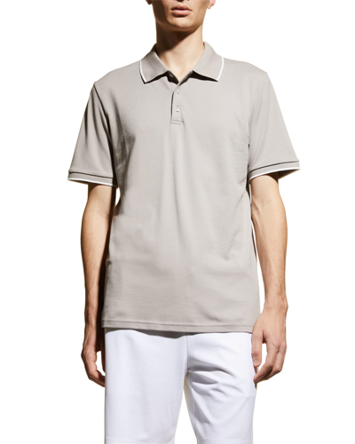 Theory Men's Tipped Pique Polo Shirt In Opal/ivry