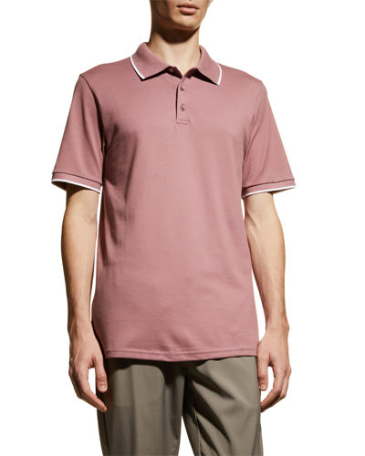 Theory Men's Tipped Pique Polo Shirt In Lt Plm/ivr