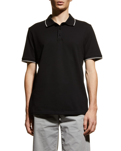 Theory Men's Tipped Pique Polo Shirt In Blk/opl