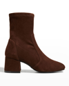 Stuart Weitzman Sleek Suede Sock Booties In Walnut