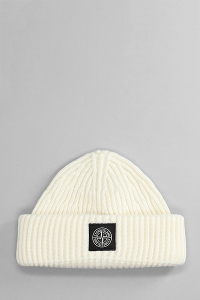 Stone Island Logo-embroidered Wool-knit Beanie In White