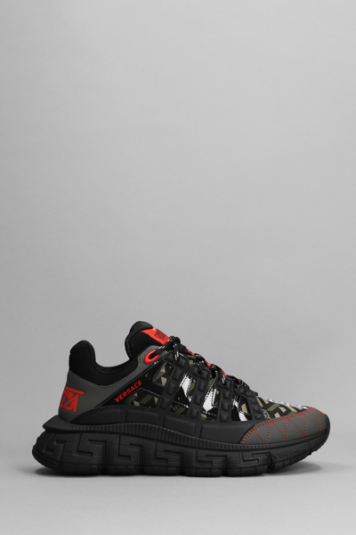 Versace Red And Black Leather Trigreca Sneakers In Black
