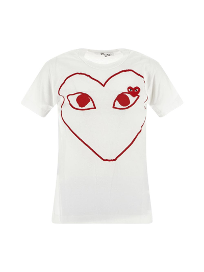Comme Des Garçons Play Embroidered Heart Polo In White