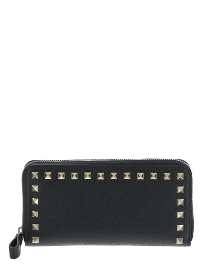 Valentino Garavani Rockstud Grainy Calfskin Zipper Wallet