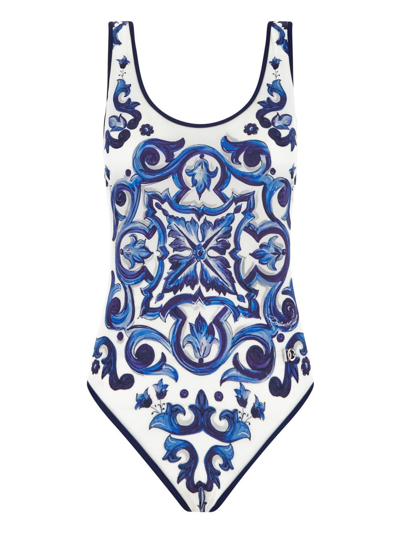 Dolce & Gabbana Blu Mediterraneo Olimpionic Painterly One-piece Swimsuit In Multicolor