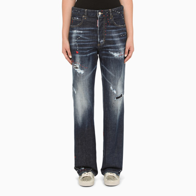 Dsquared2 Faded Blue Bell-bottom Jeans With Heart Embroidery