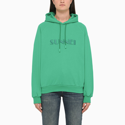 Sunnei Green Hoodie With Logo Embroidery