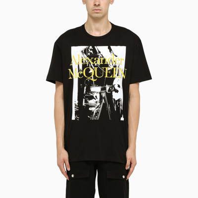 Alexander Mcqueen Black T-shirt With Logo And Graphic Print