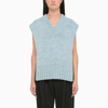 Maison Margiela V-neck Knitted Top In Light Blue