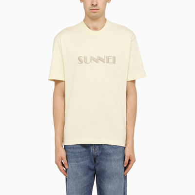 Sunnei Beige T-shirt With Contrasting Logo