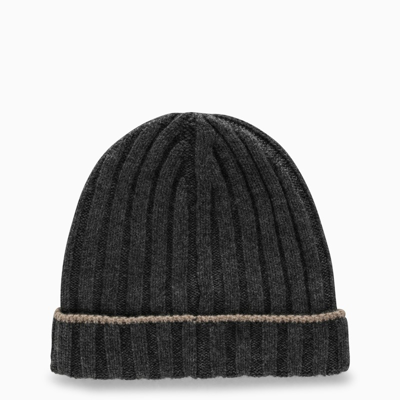 Brunello Cucinelli Dark Grey Cashmere Beanie In Piombo_brown